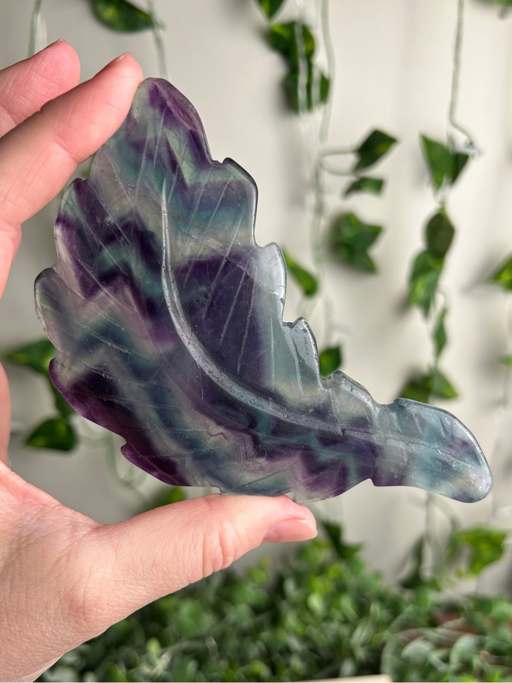 Hand-Carved Fluorite Leaf
